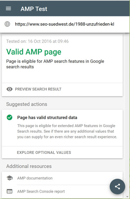 AMP-Tool: Testergebnis