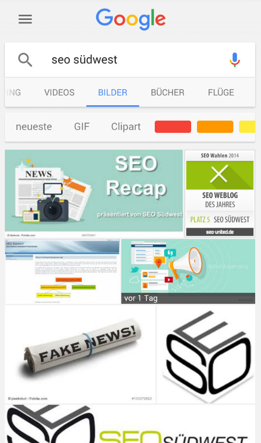 Google: neue Filter in der mobilen Bildersuche
