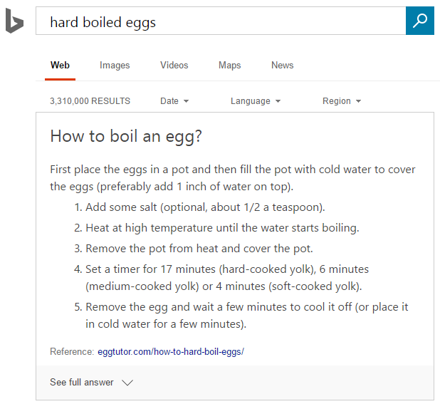 Bing: erweiterbares Featured Snippet - eingeklappt