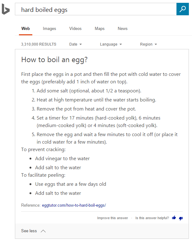 Bing: erweiterbares Featured Snippet - aufgeklappt