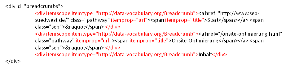 Breadcrumb-Code mit Mikrodaten