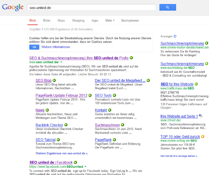 Zehn Sitelinks bei Suchen nach Domains