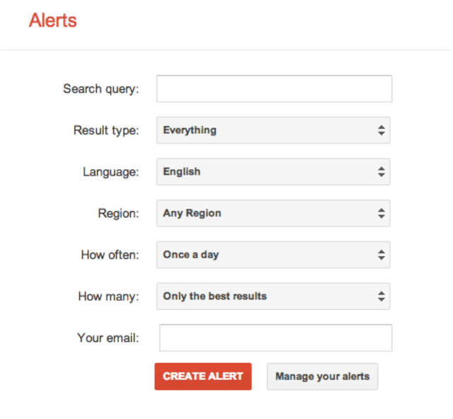 Die alte Benutzeroberflächwe von Google Alerts