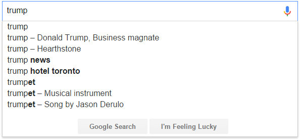 Google: Autocomplete mit Vervollständigung für verschiedene Entitäten