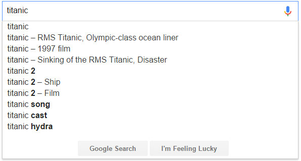 Google: Autocomplete mit verschiedenen Entitäten