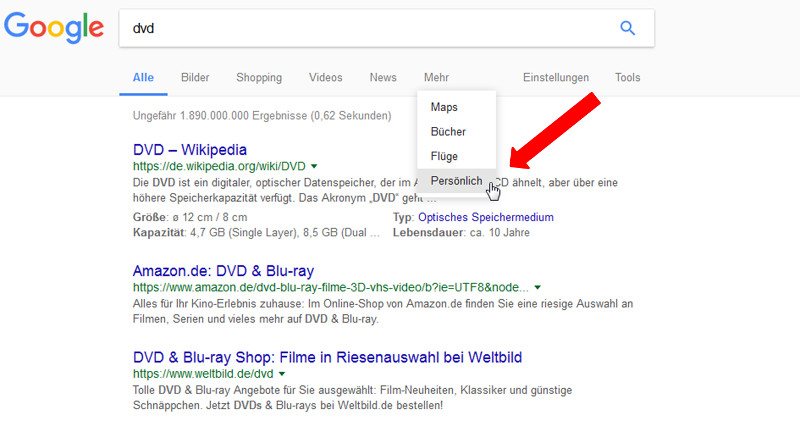 Google: Filter für persönliche Suchergebnisse
