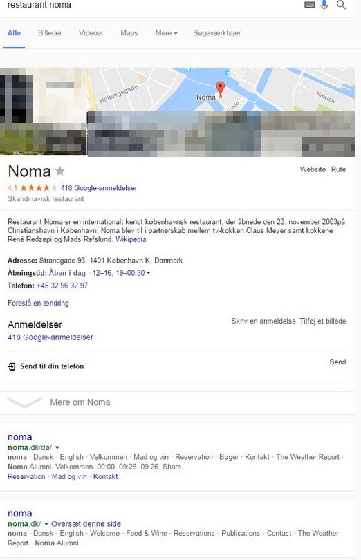 Google: horizontale lokale Onebox
