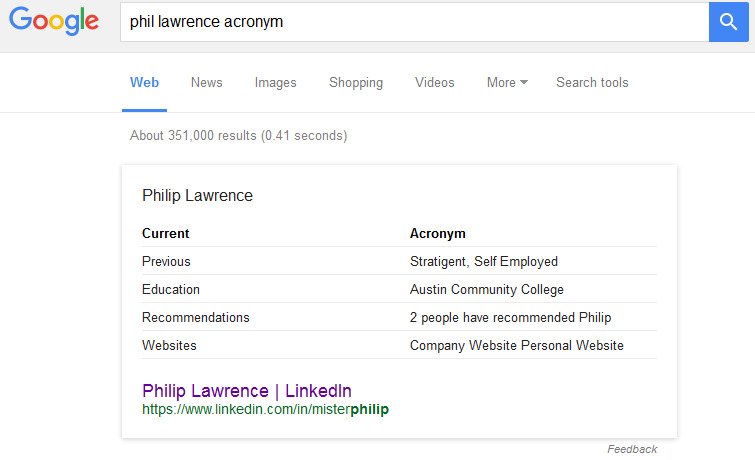 Google: Featured Snippets für LinkedIn-Profile