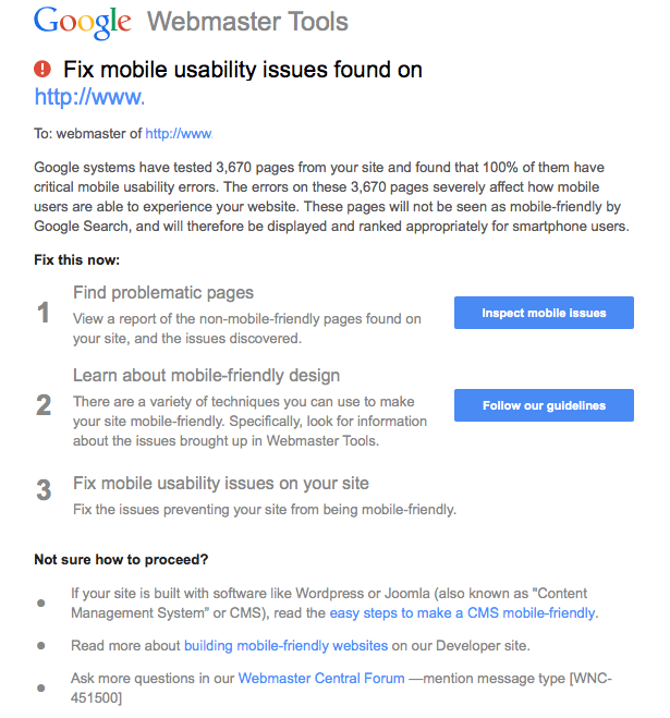 Google: Massenmail informiert über Probleme mit der mobilen Usability