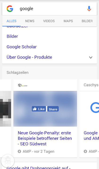 Google: Schlagzeilen in der mobilen Suche mit AMP-Ergebnissen