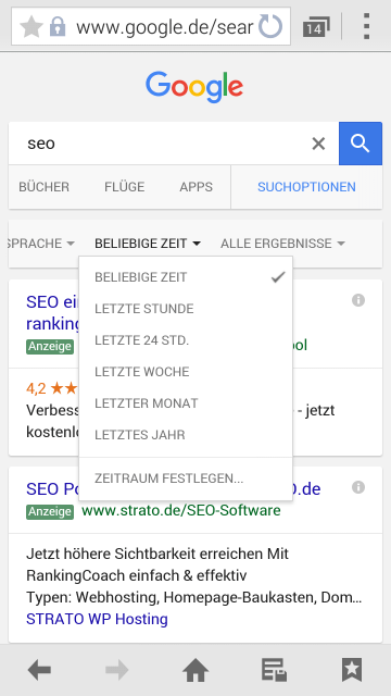 Google: Zeitfilter in der mobilen Suche