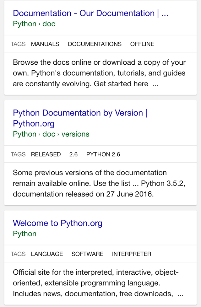 Tags in den Snippets der mobilen Suche