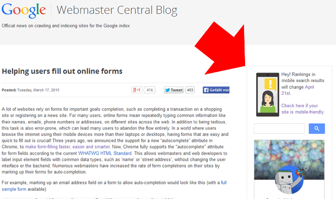 Google-Hinweis auf mobile Umstellung im Webmaster-Blog