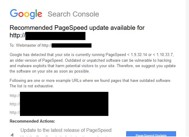 Google-Mitteilung: PageSpeed-Modul muss aktualisiert werden