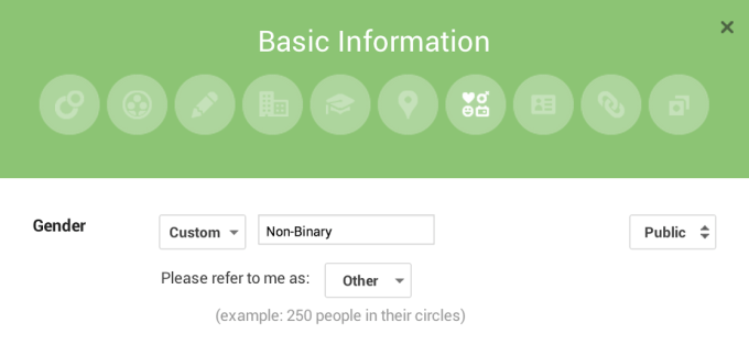 Google+: Auswahl des Geschlechts per Freitext