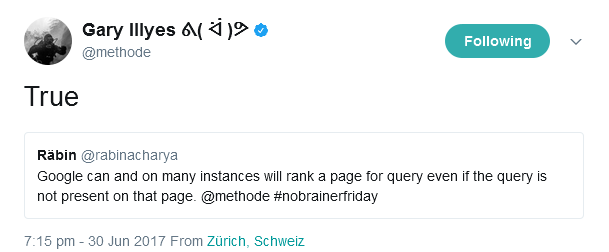 Google rankt auch Seiten, auf denen das gesuchte Keyword nicht vorkommt