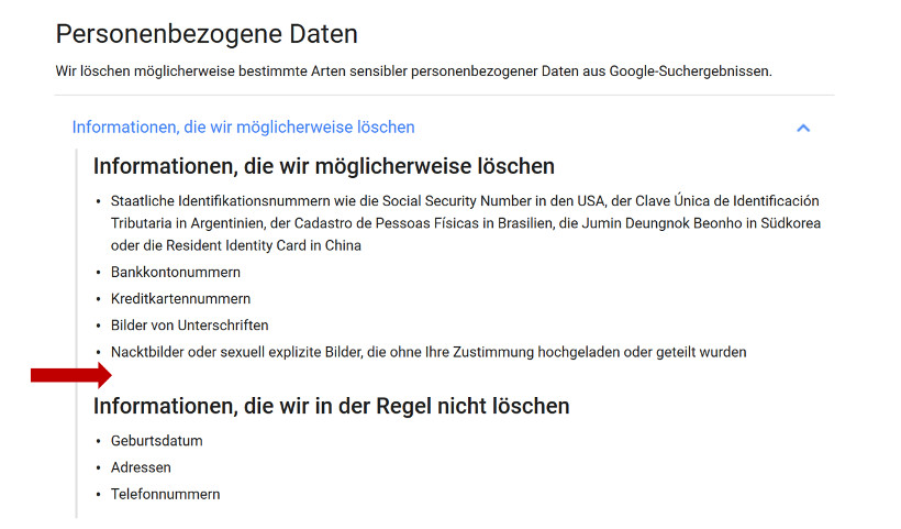 Google Richtlinien zum Löschen von Inhalten