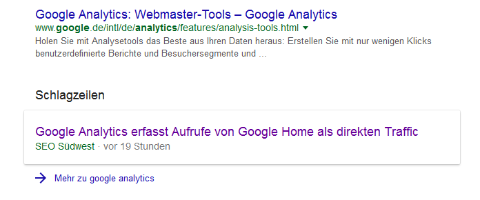 Google: Schlalgzeilen Desktop-Suche (eine Meldung)