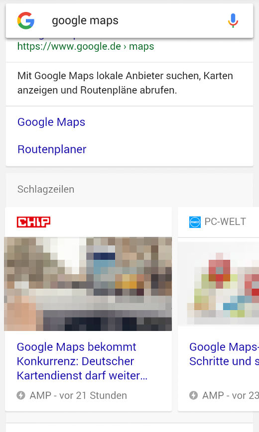 Google: Schlagzeilen mit AMP und Karussell in der mobilen Suche