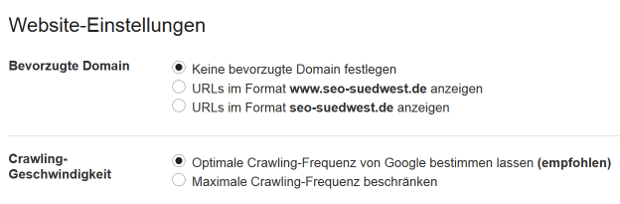 Google Search Console: bevorzugte Domain festlegen