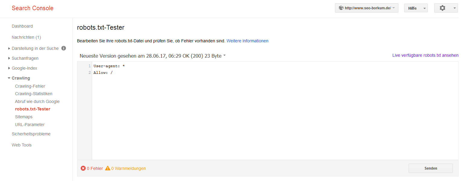 Google Search Console: robots.txt-tester