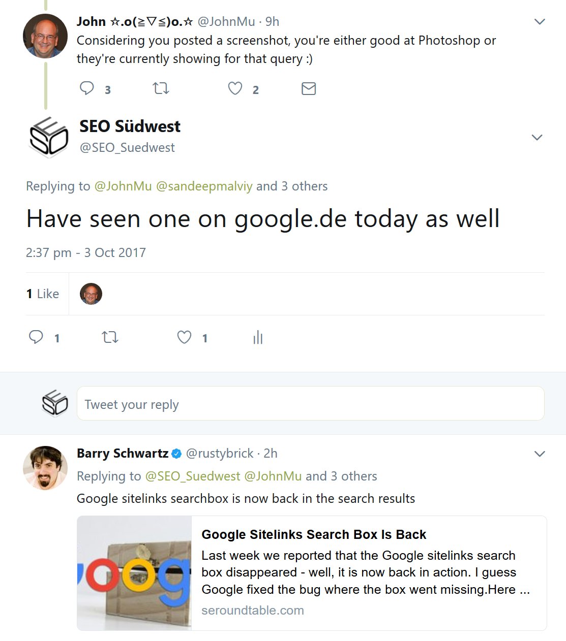 Google-Suchebox auf SERP ist zurück