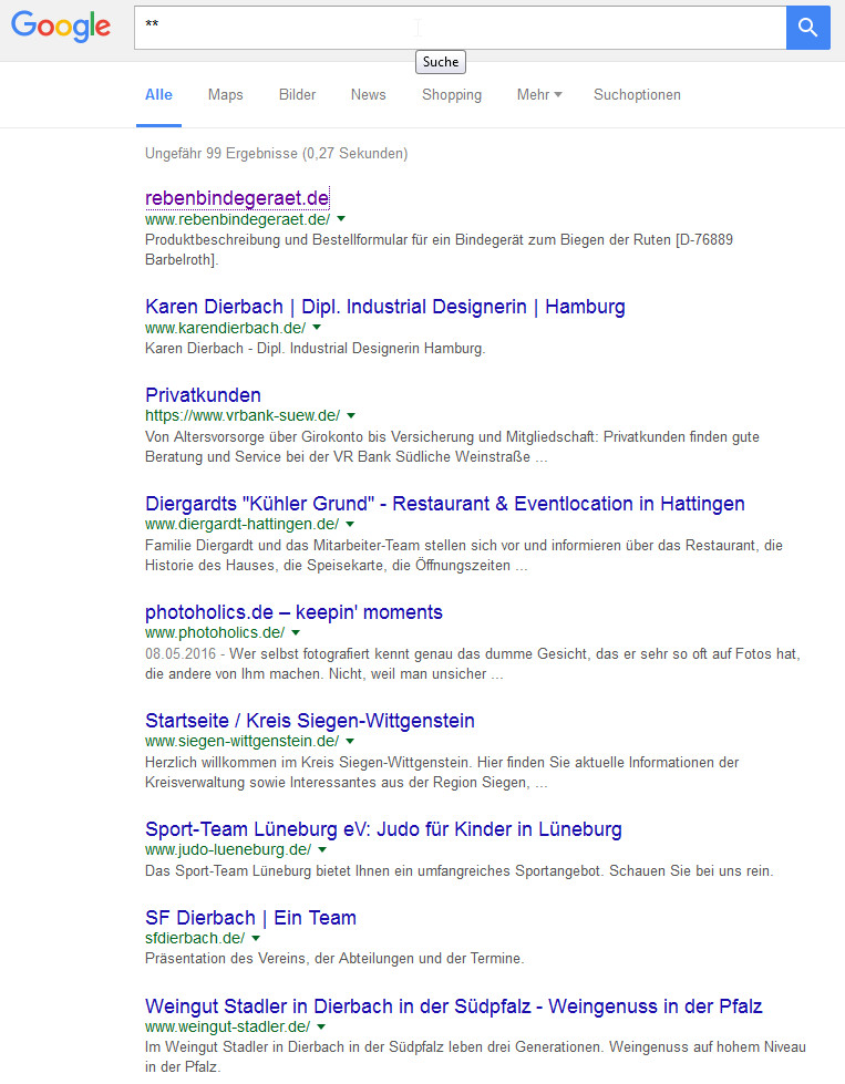 Google-SERP: lokale Unternehmen bei der Suche nach "**"