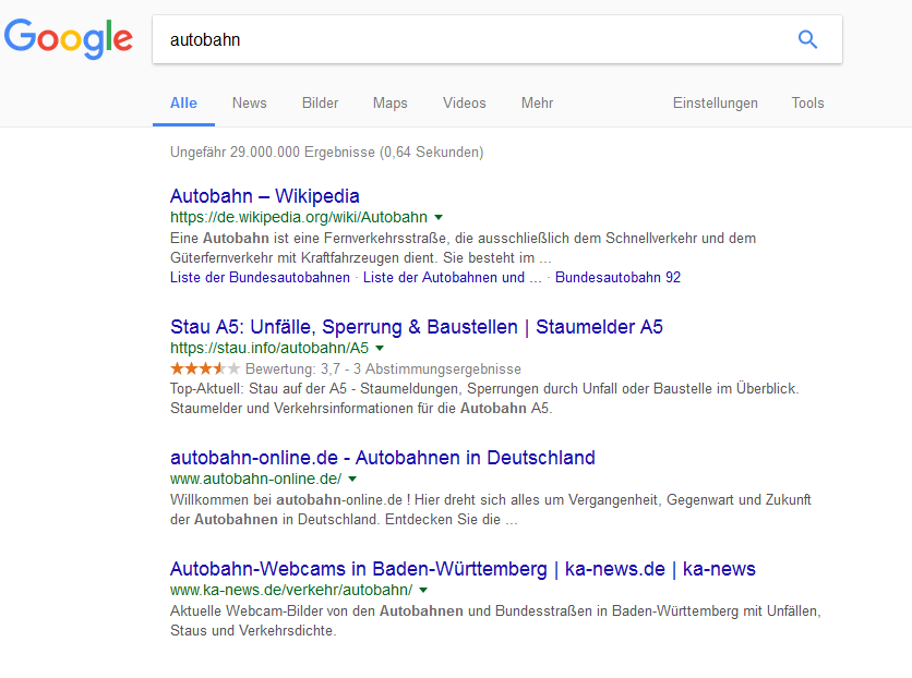 Google-Suche nach 'autobahn'
