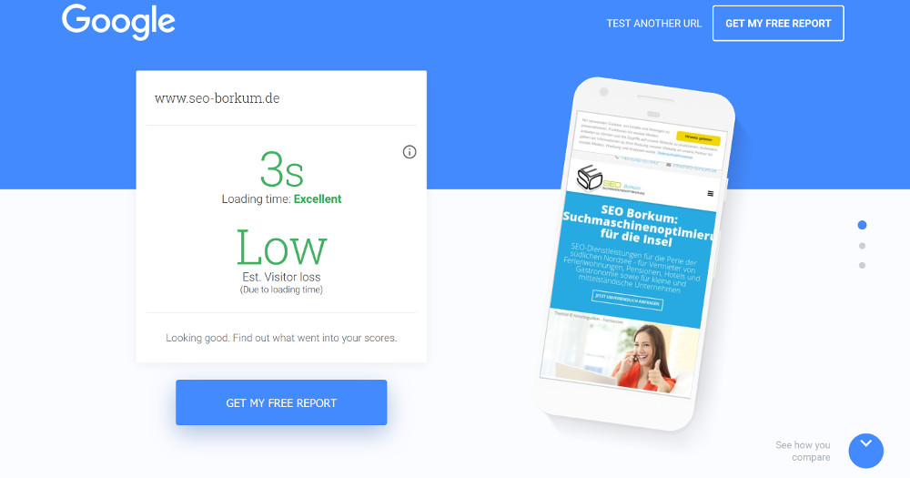 Google Test My Site Beispiel