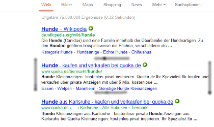 Google Venice: Beispiel-SERP