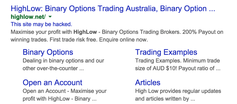 Google: Hinweis auf gehackte Seite