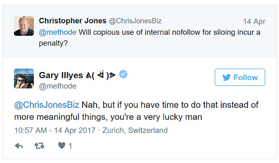 Gary Illyes: keine Penalty wegen 'nofollow' für interne Links