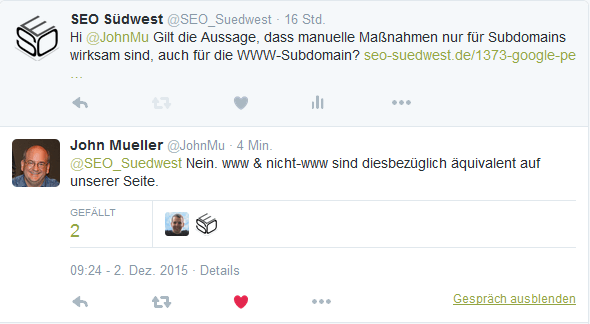 John Mueller: WWW- und Nicht-WWW-Variante werden gleichbehandelt.