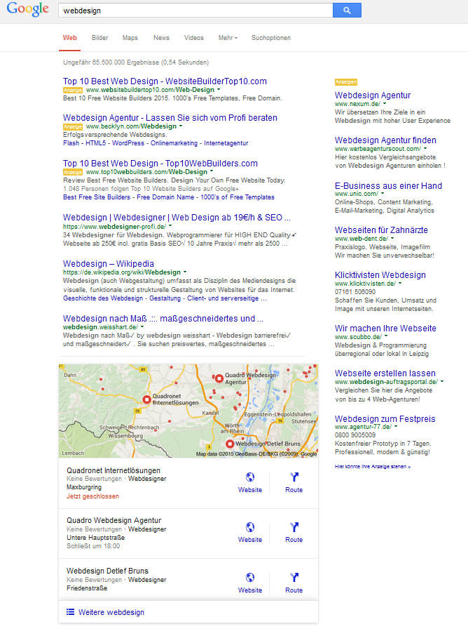 Google: nur noch drei Treffer pro local Pack