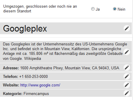 Google: Local Panel im Änderungsmodus