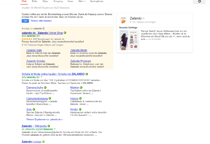 Beispiel einer Marken-SERP