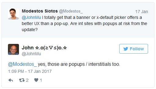 Johannes Mueller zu Interstitials auf Twitter