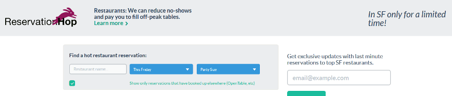 ReservationHop - Ausschnitt der Startseite