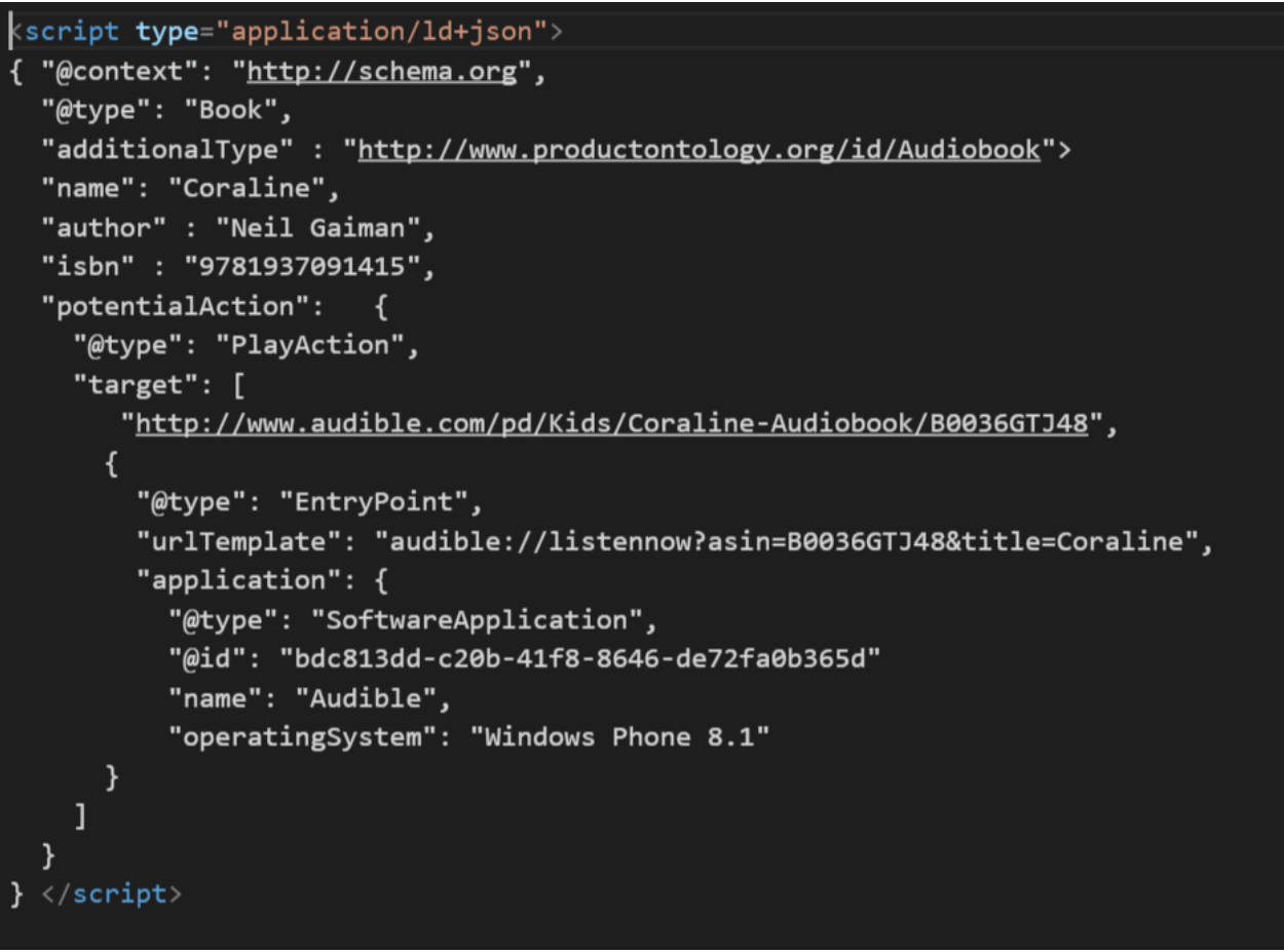Actions in Apps per schema.org - JSON-Beispiel