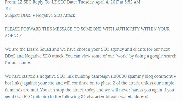Erpresserbrief an SEO-Agenturen