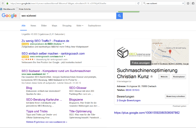 SEO Südwest: SERP in Google