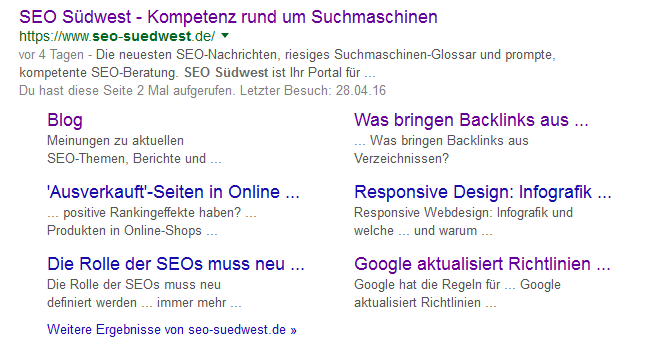 Sitelinks für markenbezogene Suchen