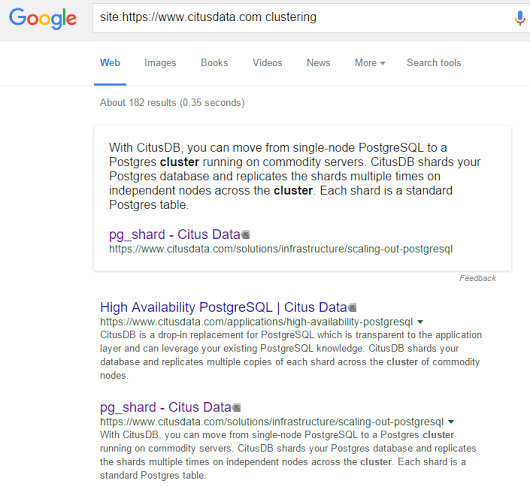 Featured Snippet nach einer "site:"-Suche