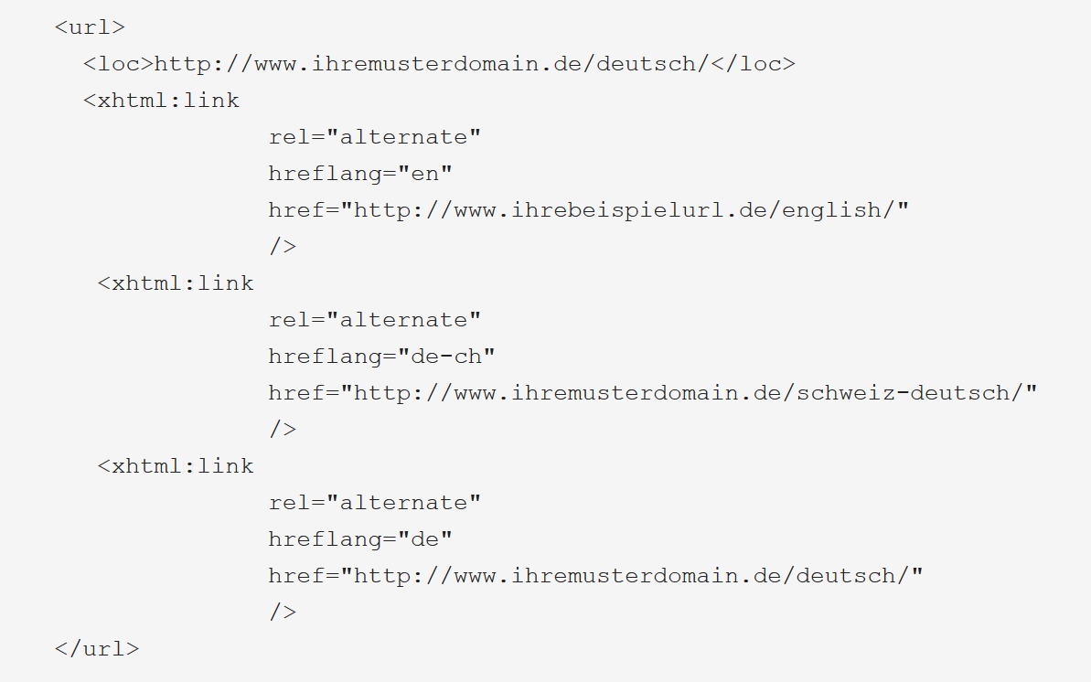 Sitemap mit hreflangs: Beispiel