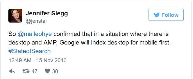 Jennifer Slegg auf Twitter zur Indexierung von Desktop- und AMP-Seiten