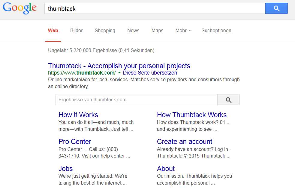 Thumbtack rankt in Google wieder normal - Penalty aufgehiben