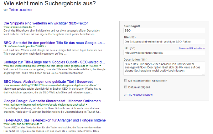 Wie sieht mein Suchergebnis aus? Tool von Torben Leuschner