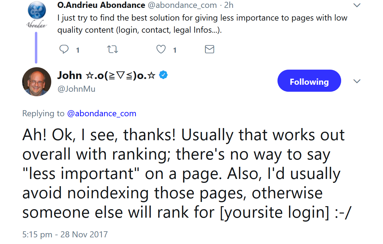 Google: keine Möglichkeit, die Bedeutung einzelner Seiten herabzustufen
