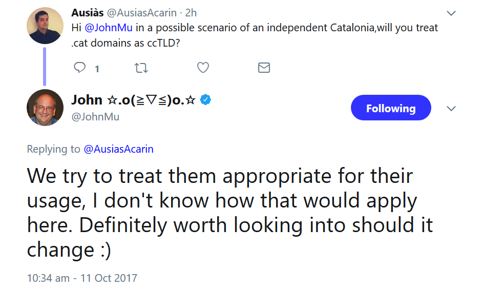Google: betrachten von .cat als ccTLD für Katalonien bedenkenswert