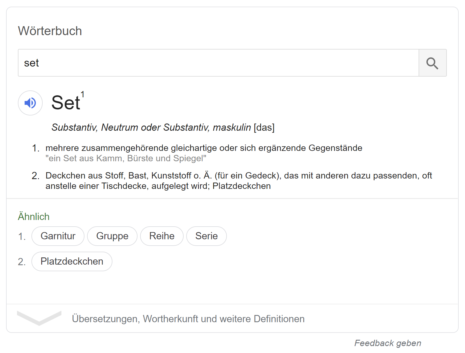 Google-Wörterbuch: Beispiel